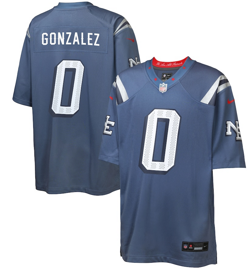 Youth New England Patriots #0 Gonzalez Nike 2025 Rivalries blue Limited Jersey
